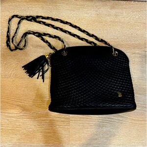 Bally Quilted Lambskin Soft Leather Chain Bag Black Vintage Handbag
